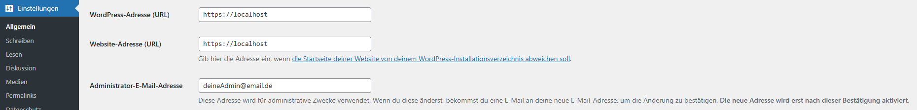 WordPress Admin Email ändern
