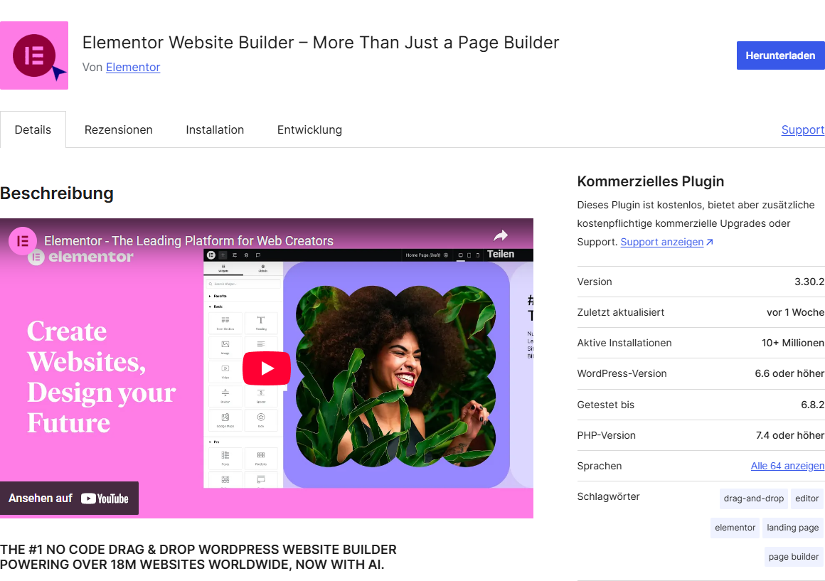 Elementor PHP Version 7.4 oder höher